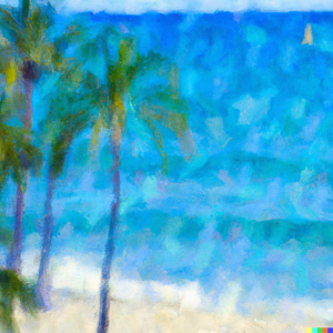 Impressionist beach with palm trees