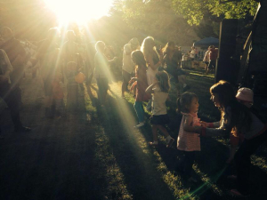 Crowd dancing outside